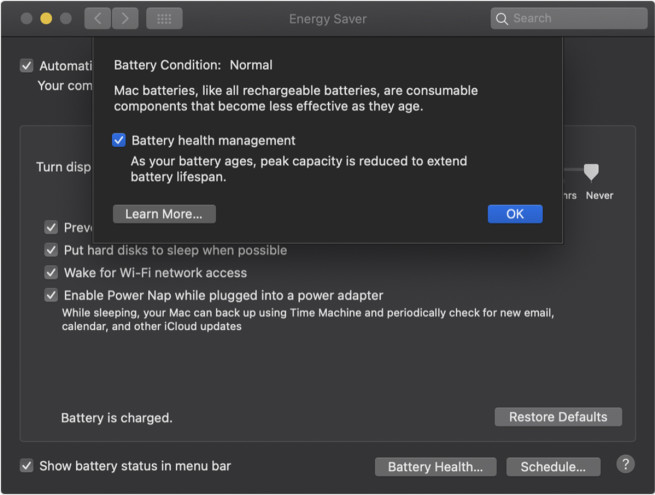 gestione batteria macbook